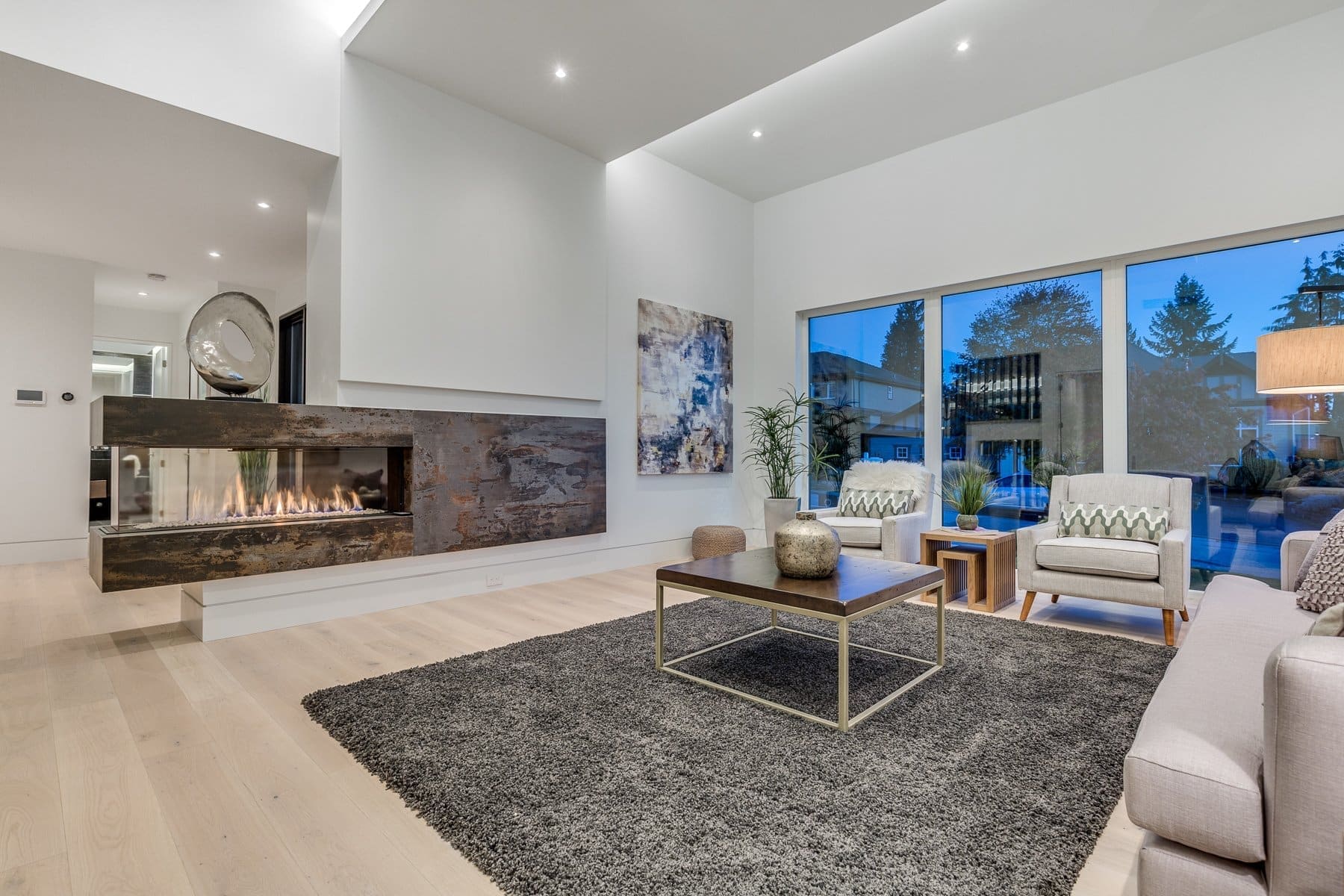 Wavertree — Living room fireplace beside large windows